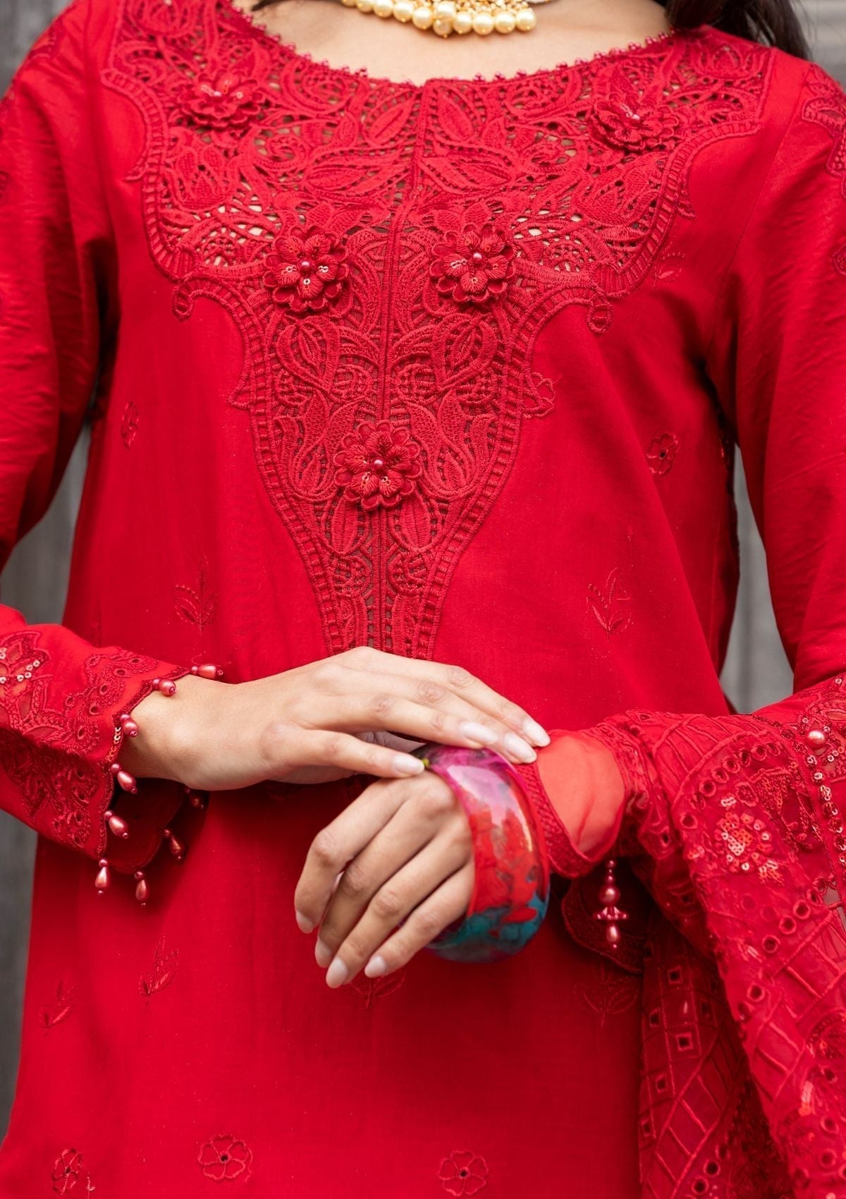 Meem | Luxury Eid Lawn 24 | MD-10 RED - House Of Anaya