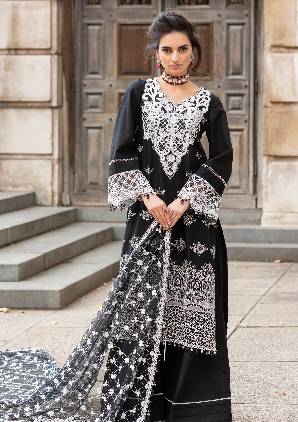 Meem | Luxury Eid Lawn 24 | MD-01 Black - House Of Anaya