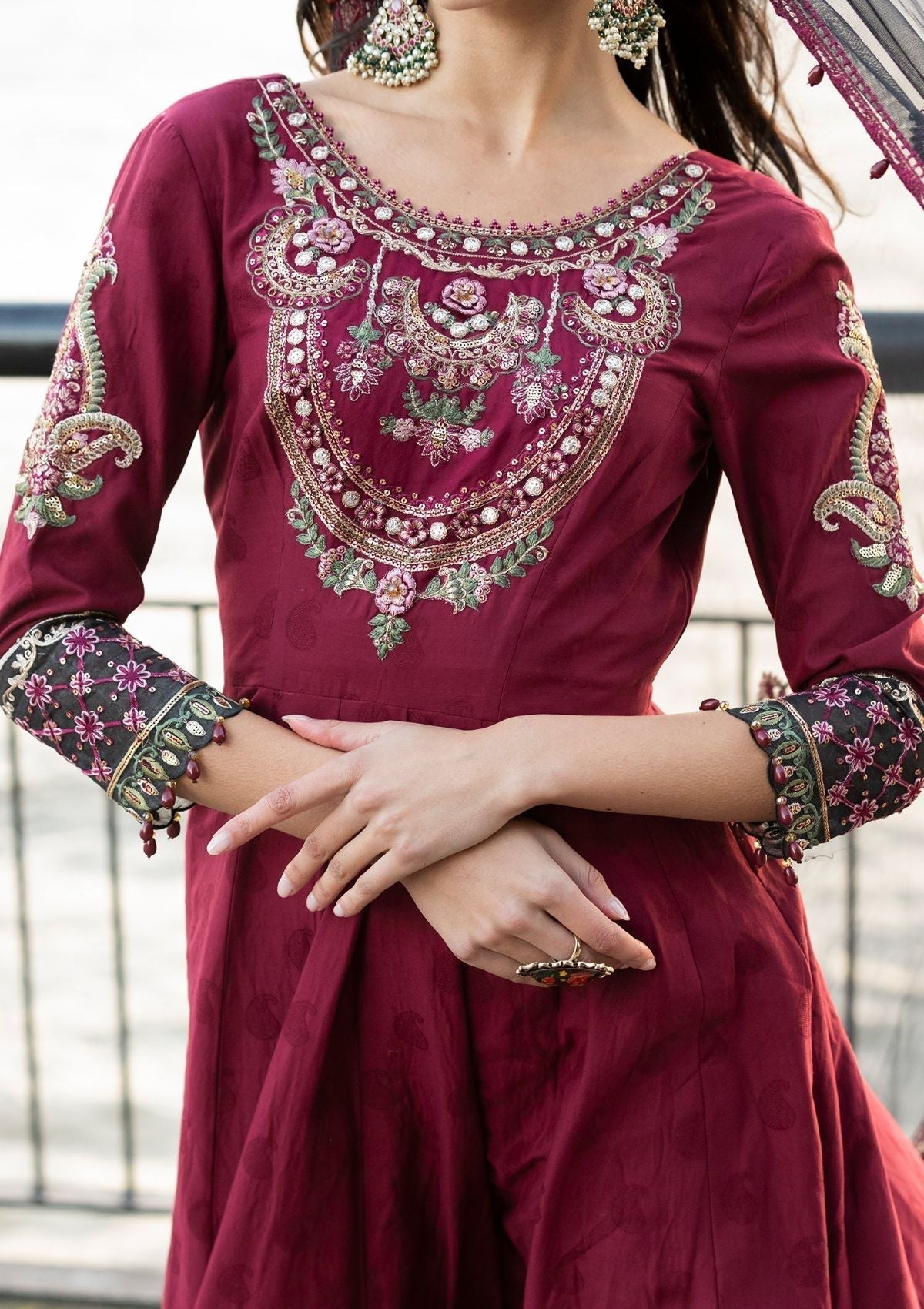 Meem | Luxury Eid Lawn 24 | MD-11 MAROON - House Of Anaya