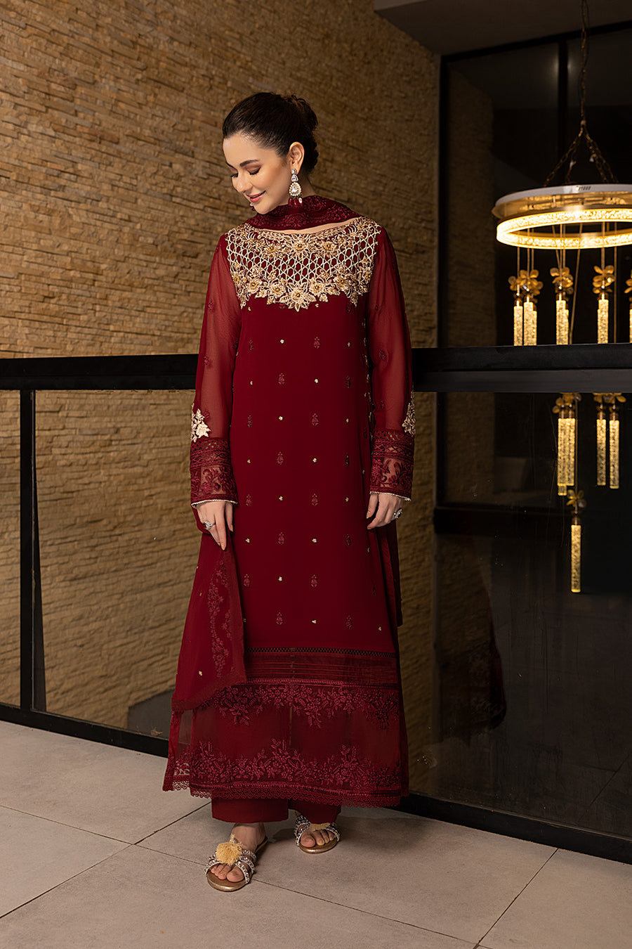 Azure | Embroidered Chiffon Collection | Mookaite - House Of Anaya