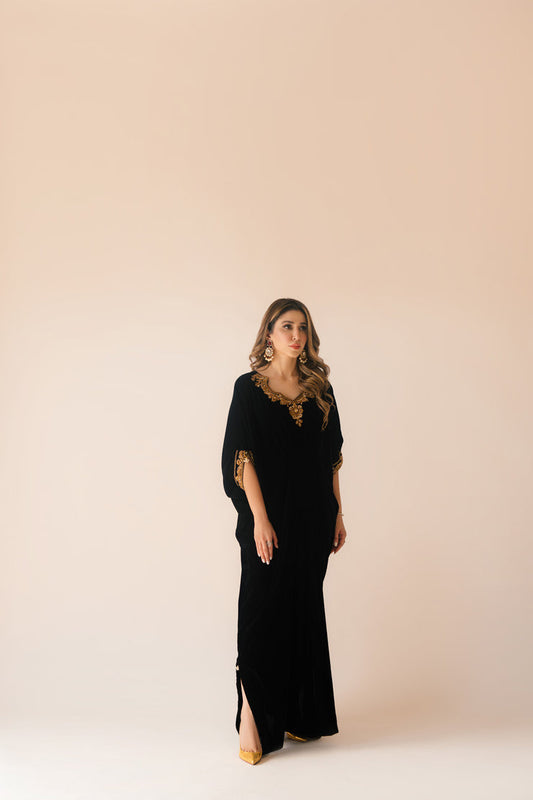 Sammy K | Velvet Festive Edit | Black Velvet Caftan - House Of Anaya