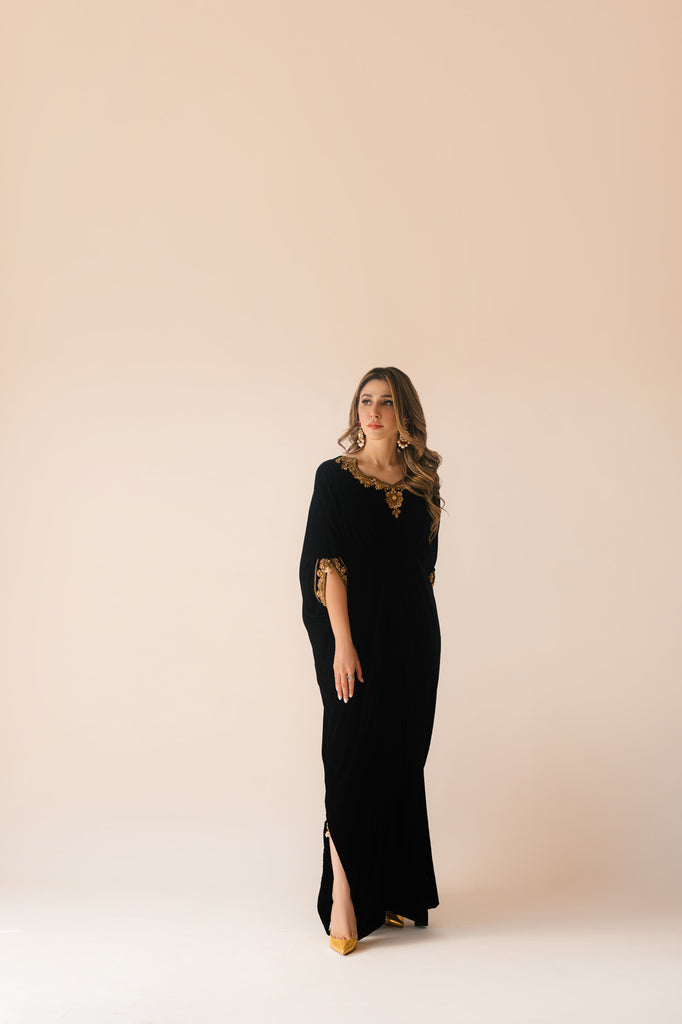 Sammy K | Velvet Festive Edit | Black Velvet Caftan - House Of Anaya