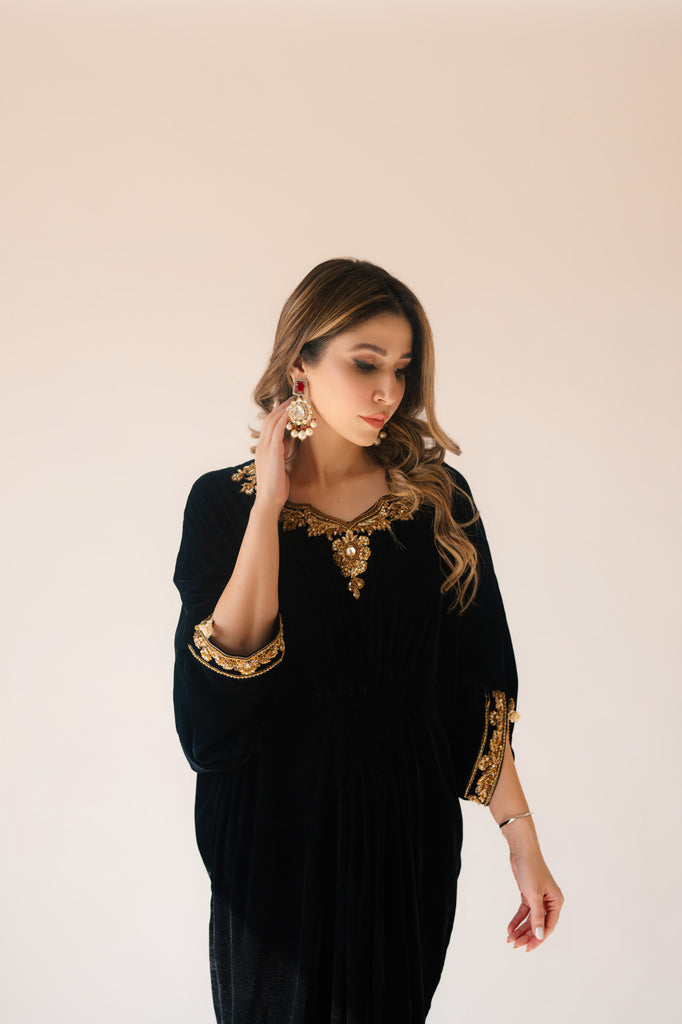 Sammy K | Velvet Festive Edit | Black Velvet Caftan - House Of Anaya