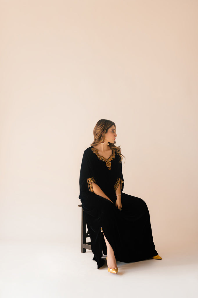 Sammy K | Velvet Festive Edit | Black Velvet Caftan - House Of Anaya