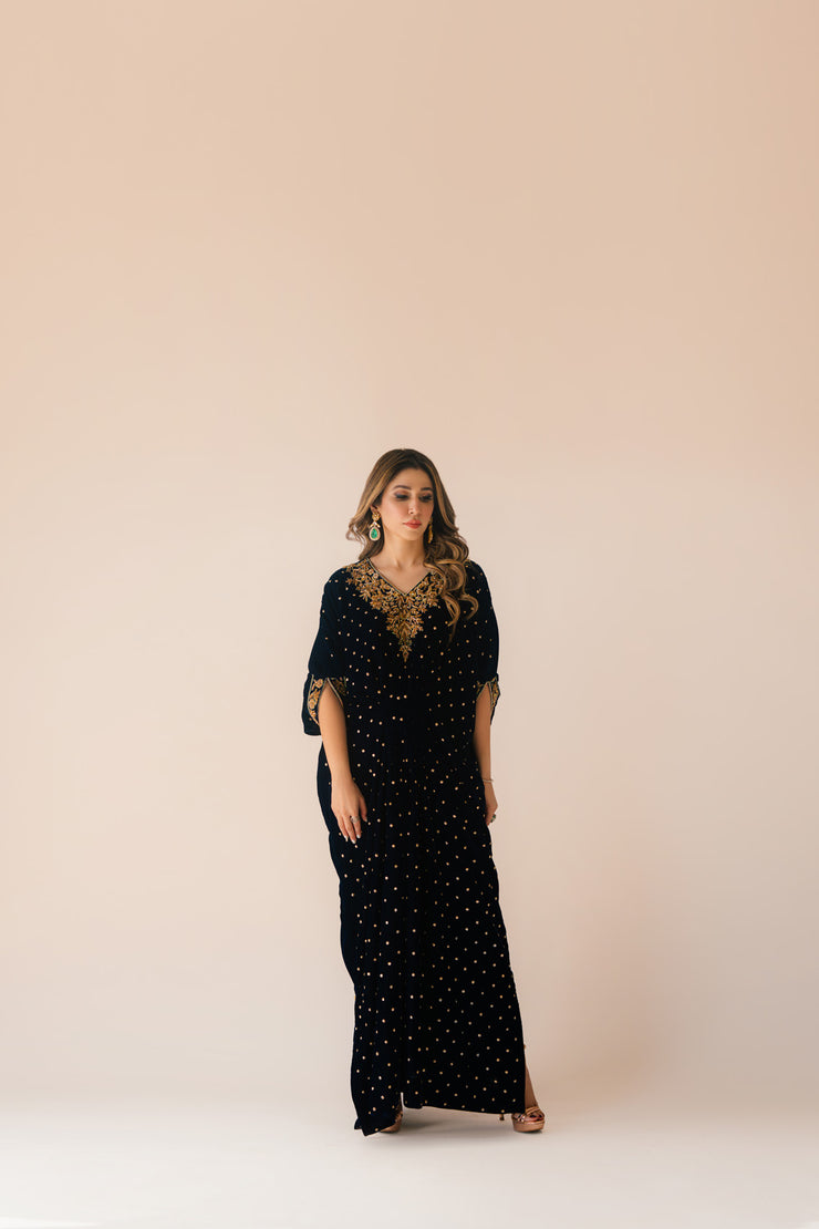 Sammy K | Velvet Festive Edit | Navy Blue Caftan - House Of Anaya