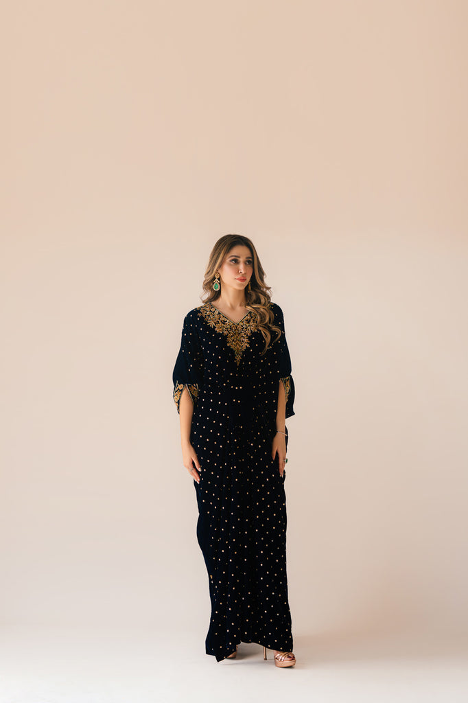 Sammy K | Velvet Festive Edit | Navy Blue Caftan - House Of Anaya
