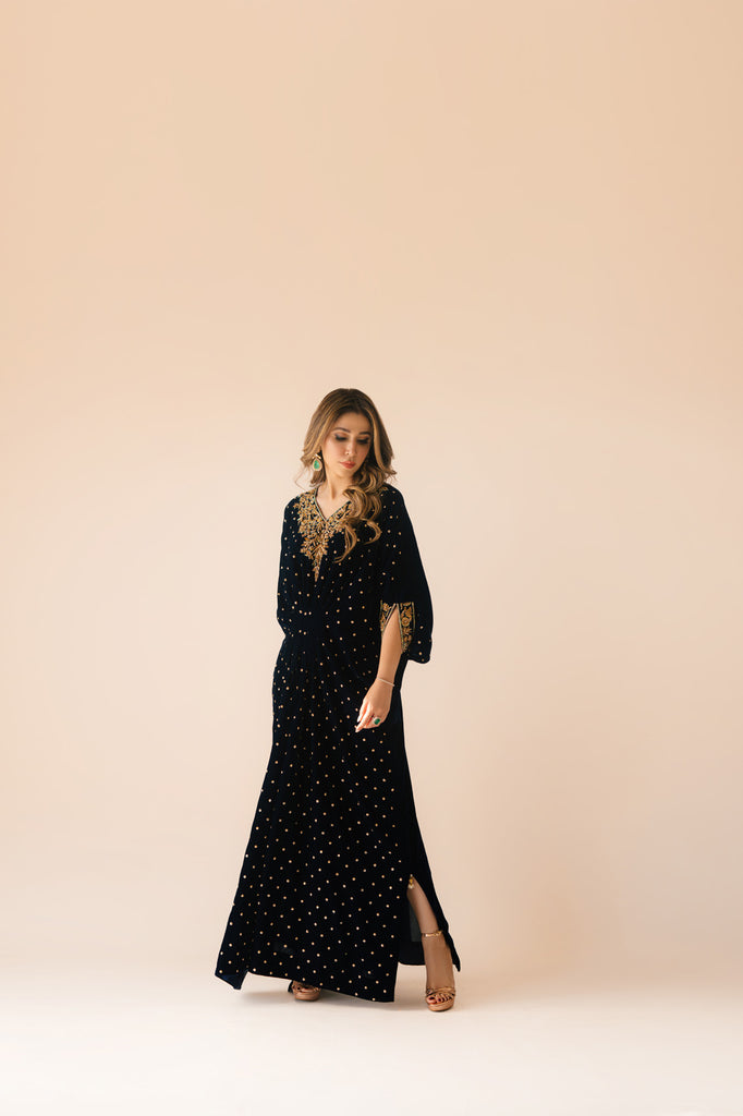 Sammy K | Velvet Festive Edit | Navy Blue Caftan - House Of Anaya