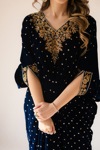 Sammy K | Velvet Festive Edit | Navy Blue Caftan - House Of Anaya
