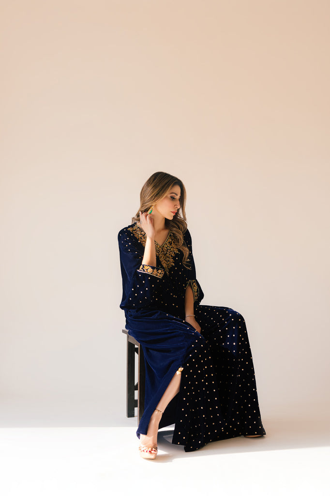 Sammy K | Velvet Festive Edit | Navy Blue Caftan - House Of Anaya
