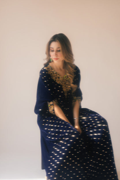 Sammy K | Velvet Festive Edit | Navy Blue Caftan - House Of Anaya