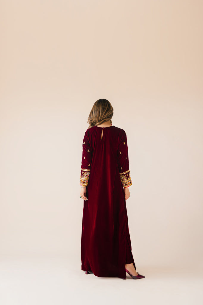 Sammy K | Velvet Festive Edit | Maroon Maxi velvet Outfit - House Of Anaya