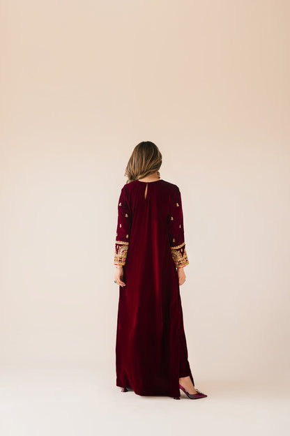 Sammy K | Velvet Festive Edit | Maroon Maxi velvet Outfit - House Of Anaya
