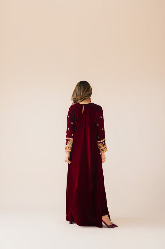 Sammy K | Velvet Festive Edit | Maroon Maxi velvet Outfit - House Of Anaya