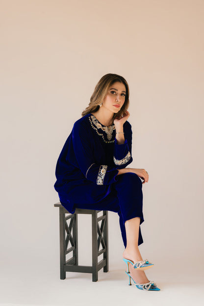 Sammy K | Velvet Festive Edit | Royal blue velvet Poncho Outfit - House Of Anaya
