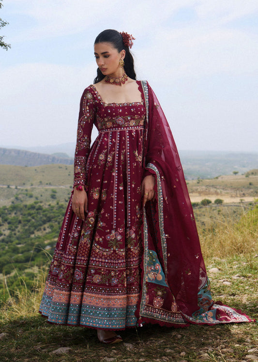 Hussain Rehar Nousheen | Maroon Panelled Pishwas & Churidar Lawn Suit