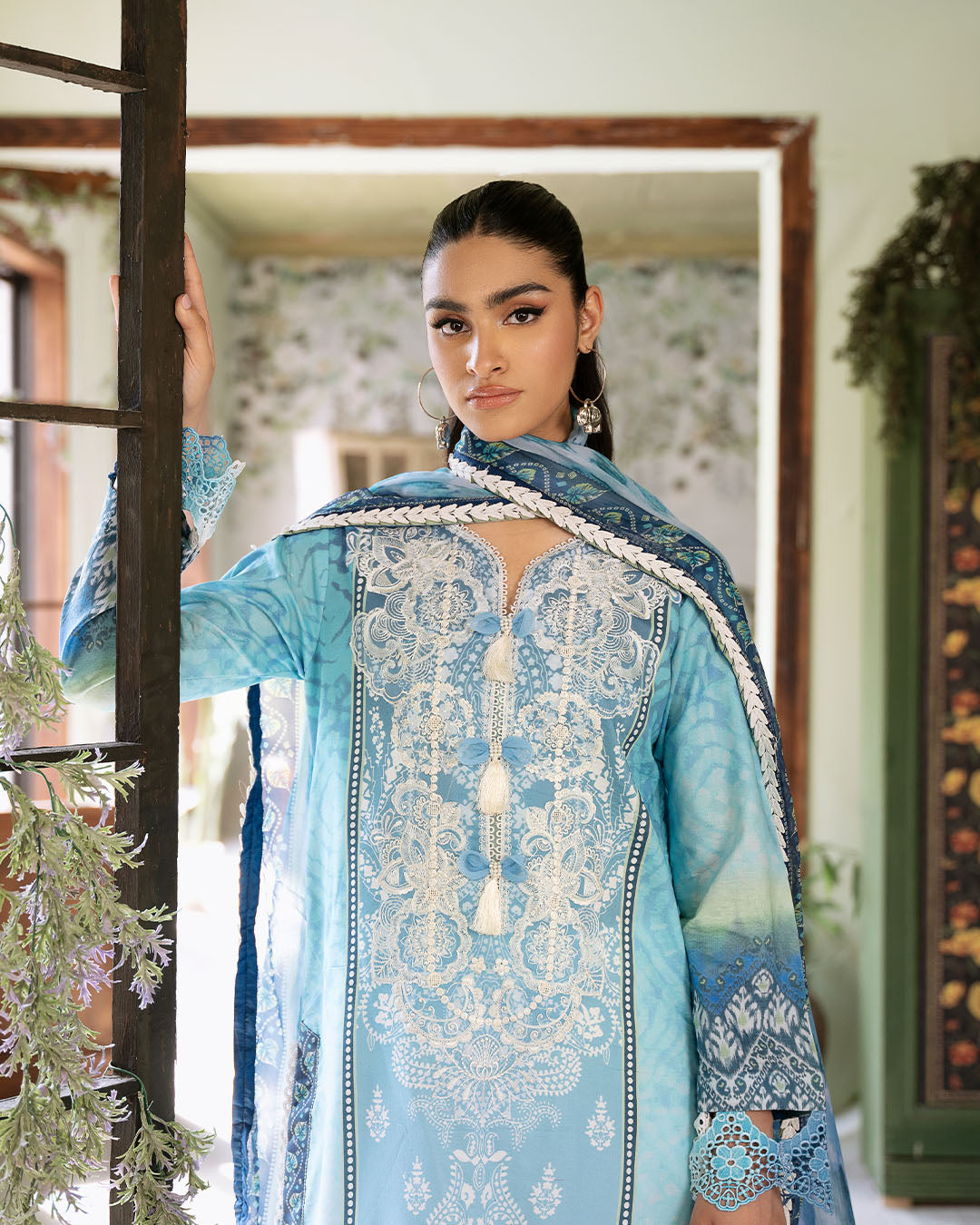 Roheenaz | Flora Printed Lawn | Azure - House Of Anaya