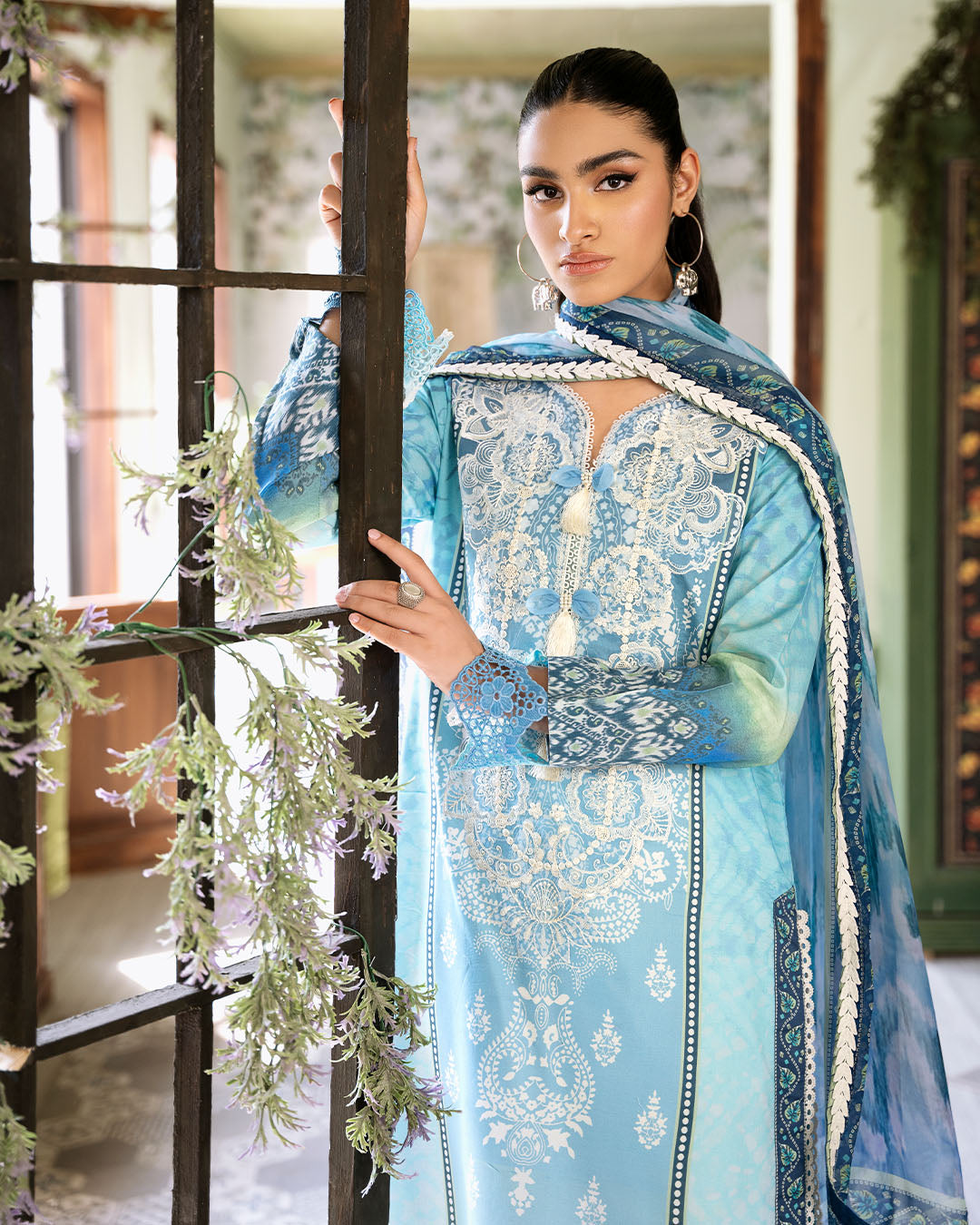 Roheenaz | Flora Printed Lawn | Azure - House Of Anaya