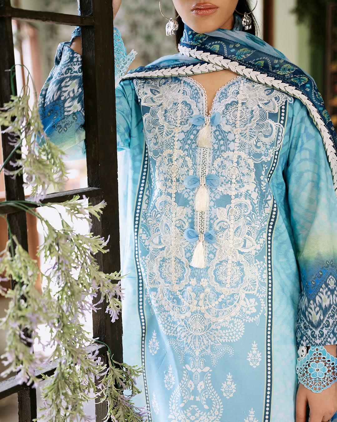 Roheenaz | Flora Printed Lawn | Azure - House Of Anaya