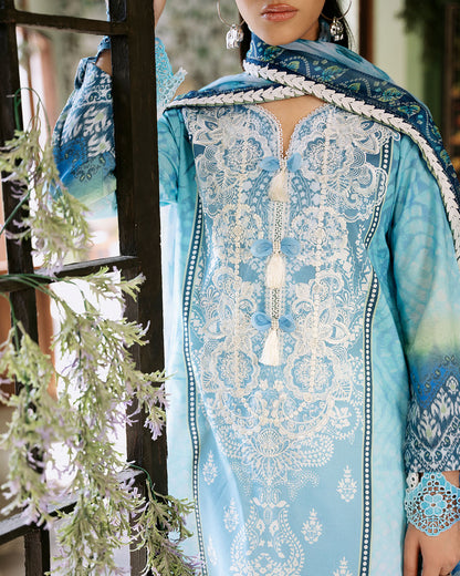 Roheenaz | Flora Printed Lawn | Azure - House Of Anaya