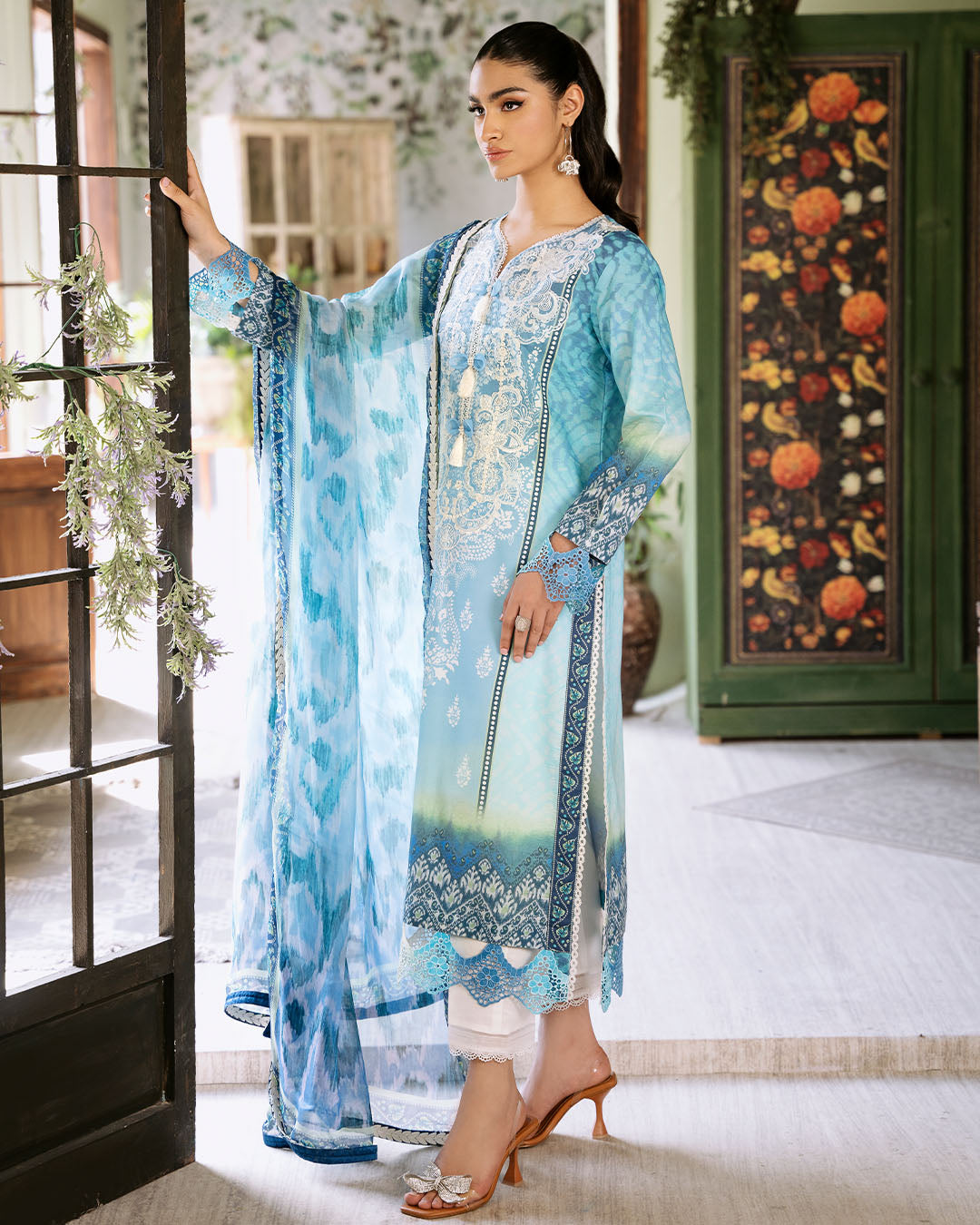 Roheenaz | Flora Printed Lawn | Azure - House Of Anaya