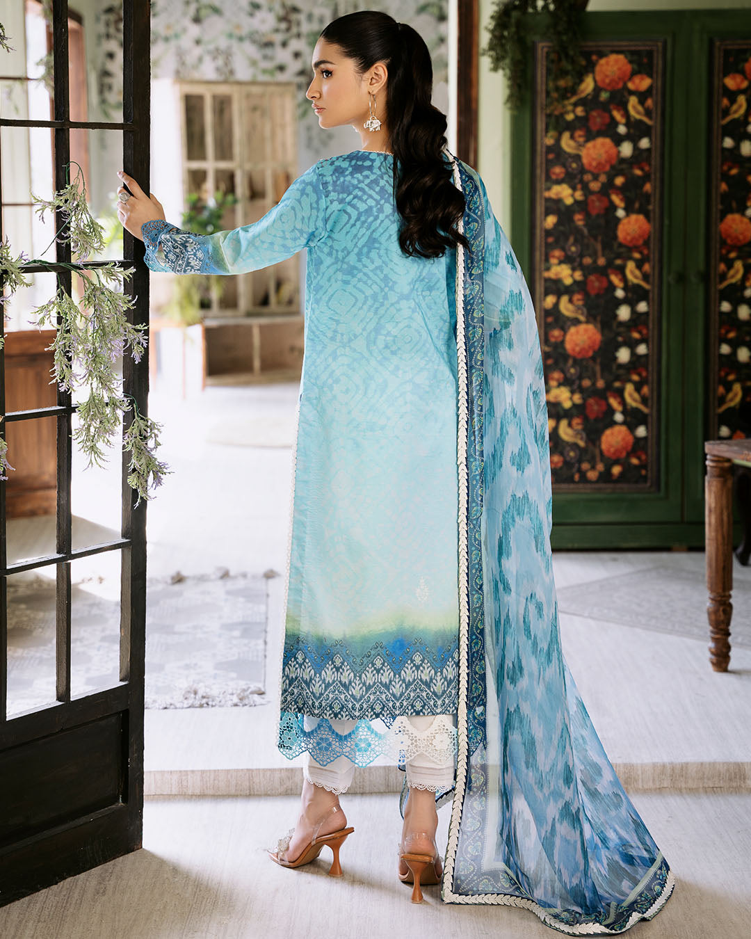 Roheenaz | Flora Printed Lawn | Azure - House Of Anaya