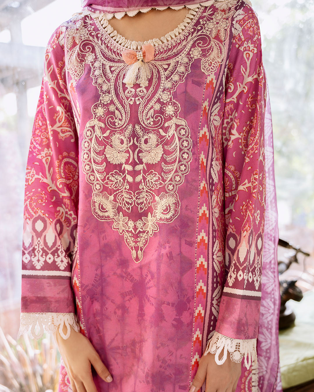 Roheenaz | Flora Printed Lawn | Amaranth - House Of Anaya