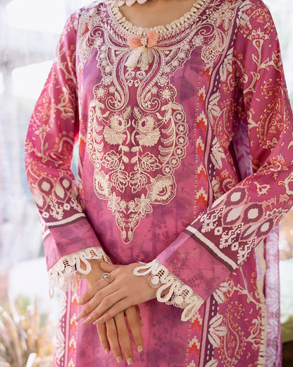 Roheenaz | Flora Printed Lawn | Amaranth - House Of Anaya