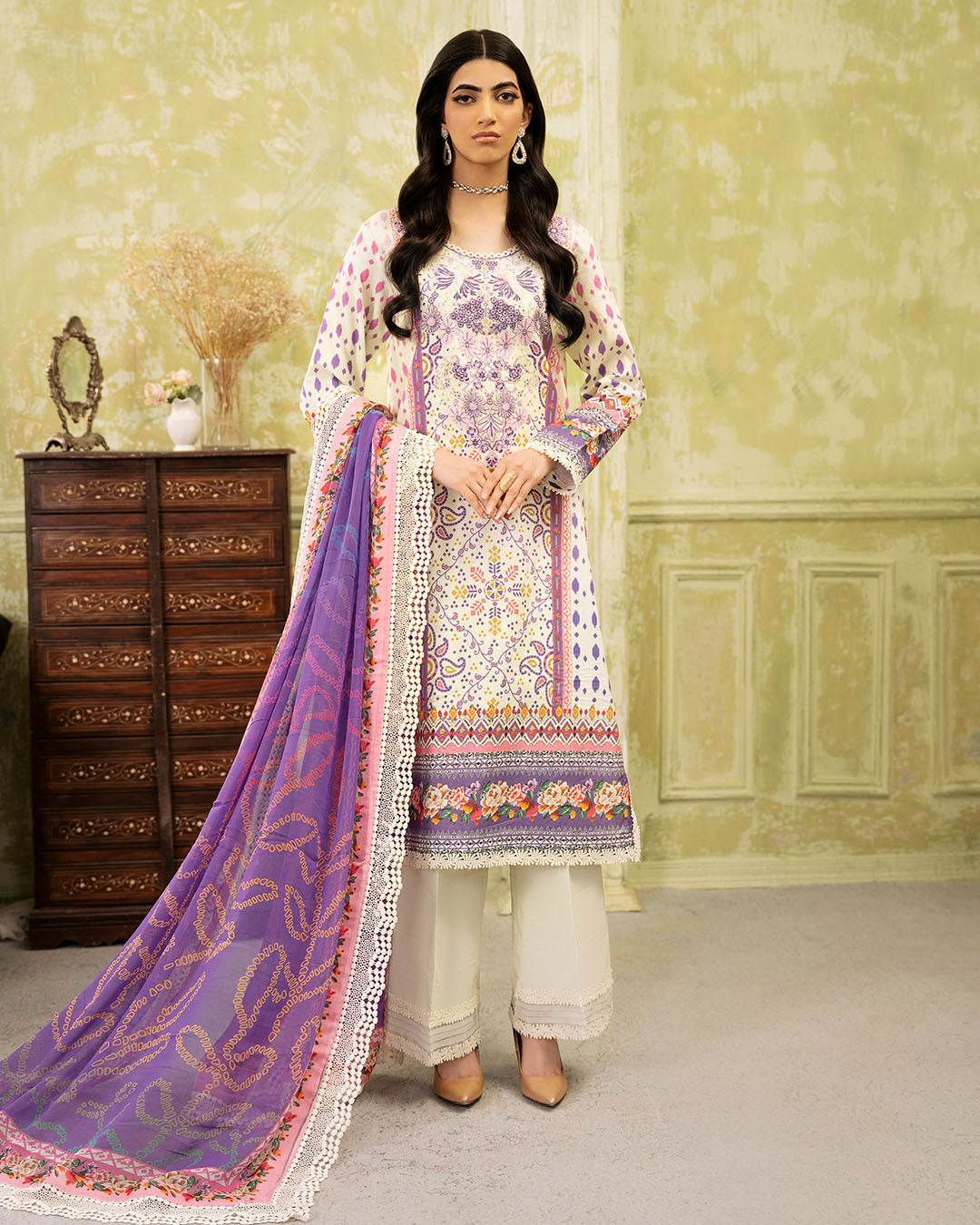 Roheenaz | Flora Printed Lawn | Evangeline - House Of Anaya