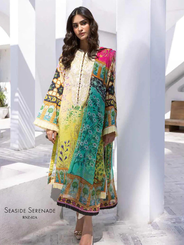 Roheenaz Leya Printed Lawn 3Pc Suit RNZ-02A Seaside Serenade