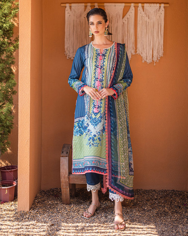 Roheenaz | Azalea Printed Lawn 24 | Mirage Mesh - House Of Anaya