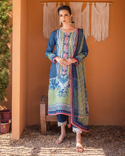 Roheenaz | Azalea Printed Lawn 24 | Mirage Mesh - House Of Anaya