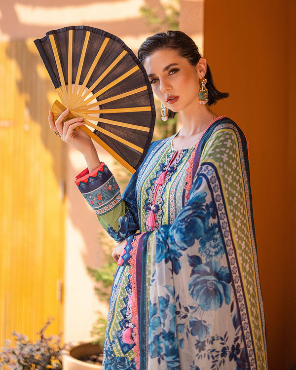 Roheenaz | Azalea Printed Lawn 24 | Mirage Mesh - House Of Anaya