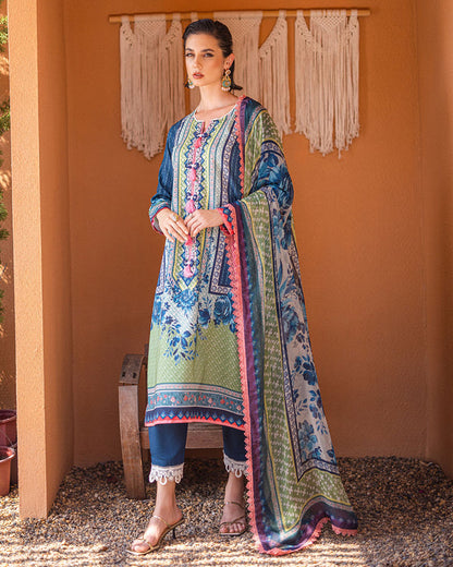 Roheenaz | Azalea Printed Lawn 24 | Mirage Mesh - House Of Anaya