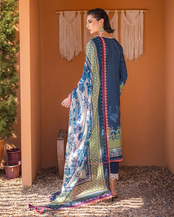 Roheenaz | Azalea Printed Lawn 24 | Mirage Mesh - House Of Anaya