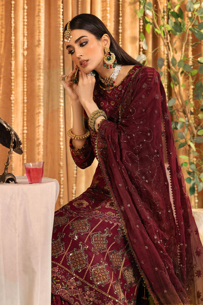 ALIZEH-Roheen - V16D01 Embroidered Chiffon Maroon