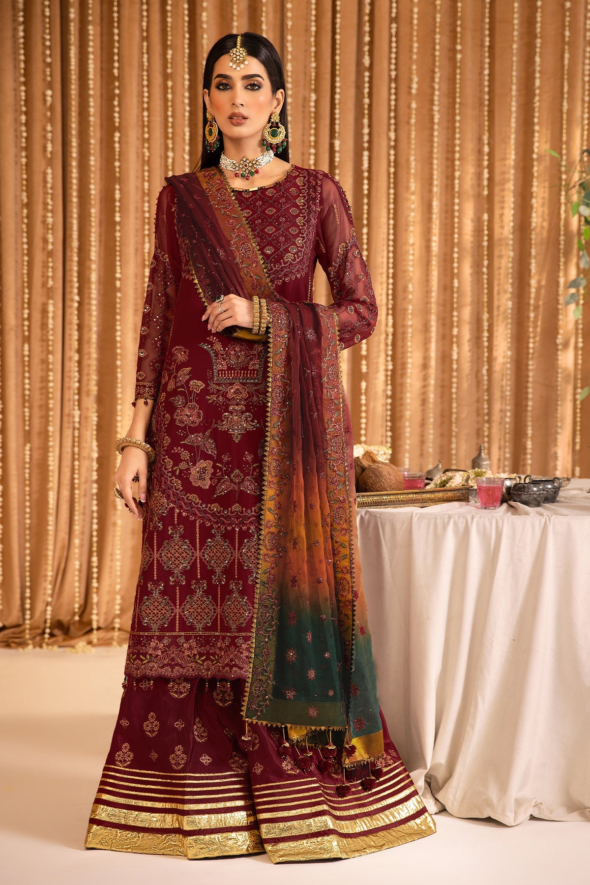 ALIZEH-Roheen - V16D01 Embroidered Chiffon Maroon