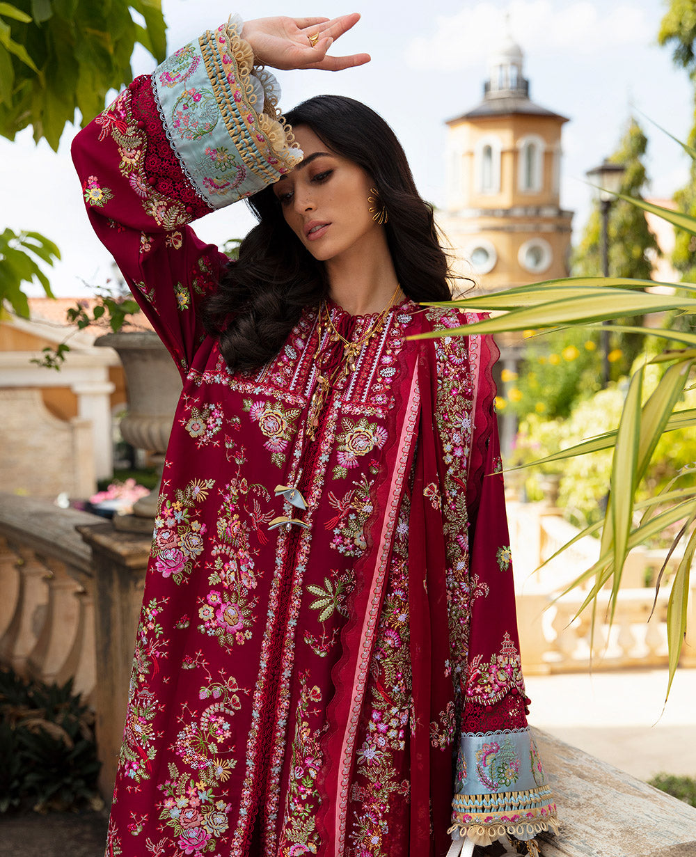Republic Womenswear | Ilana Eid Luxury Lawn | Rouge - House Of Anaya