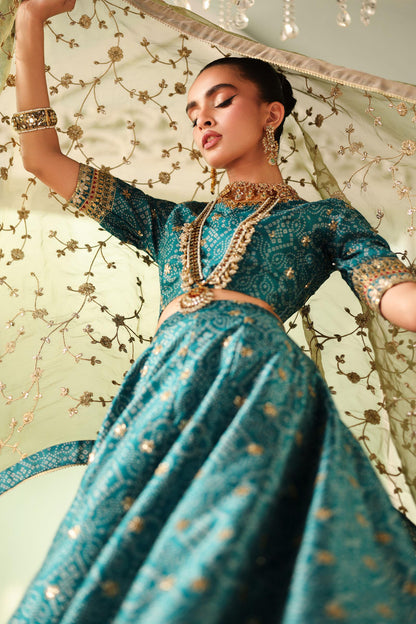 Maria B | Pre Fall Dresses | 3 Piece Embroidered Raw Silk Suit Teal Green