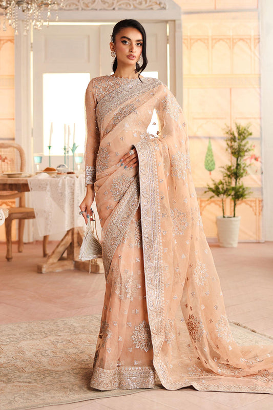 Maria B | Pre Fall Dresses | Embroidered Organza Saree Peach