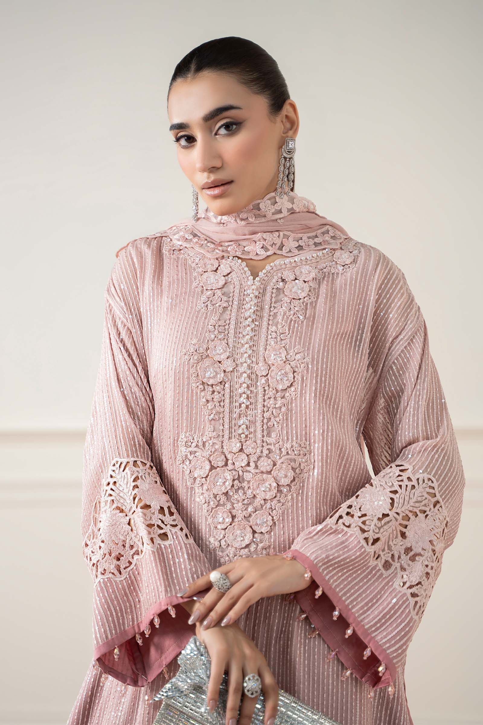 Maria B | Pre Fall Dresses | 3 Piece Embroidered Chiffon Suit Pink