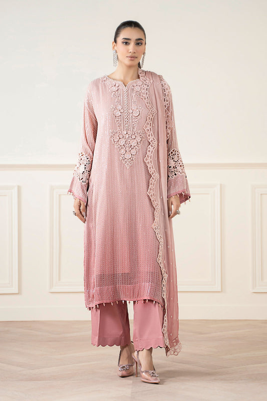 Maria B | Pre Fall Dresses | 3 Piece Embroidered Chiffon Suit Pink