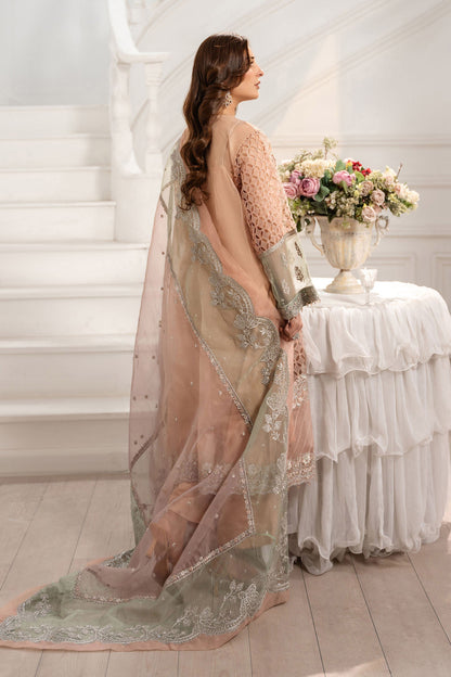 Maria B | Pre Fall Dresses | 3 Piece Embroidered Organza Suit Peach