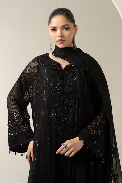 Maria B | Pre Fall Dresses | 3 Piece Embroidered Chiffon Suit Black