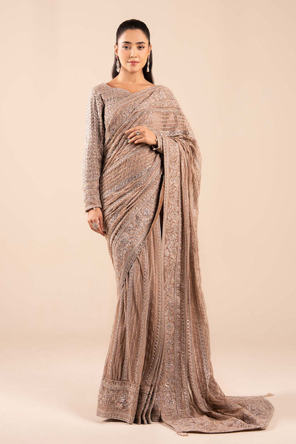 Maria B | Pre Fall Dresses | Embroidered Net Saree Light Skin