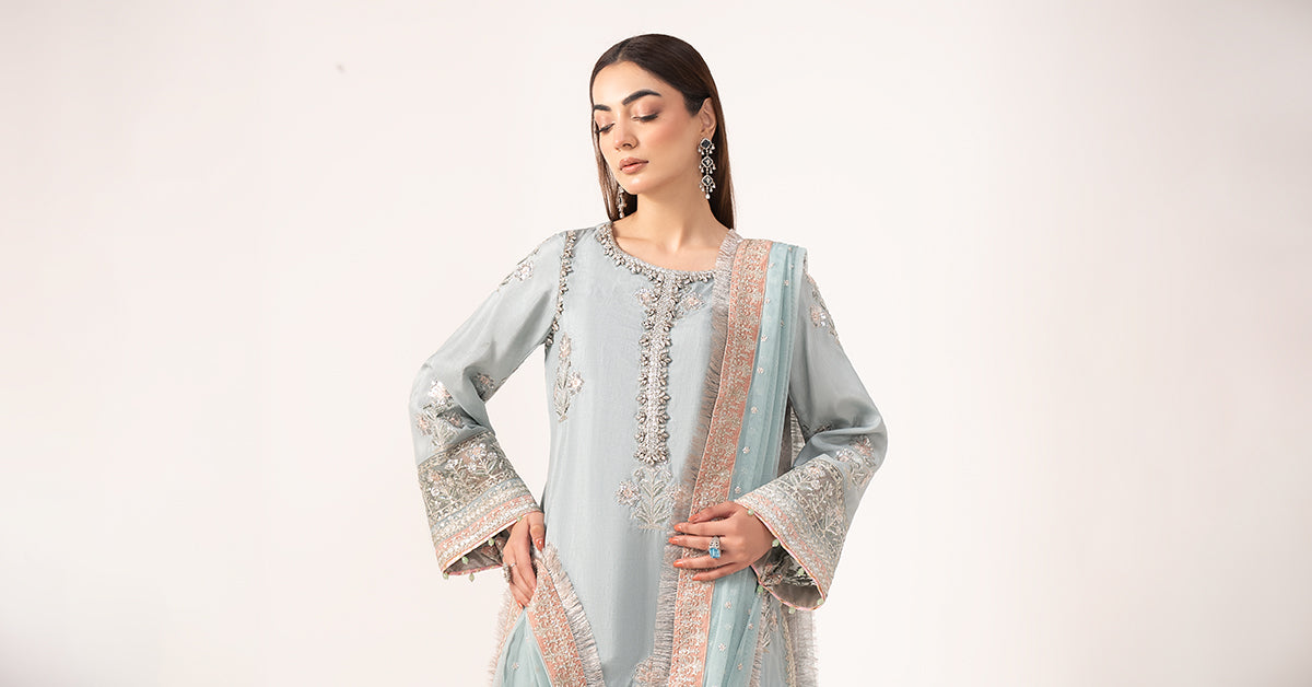 Maria B | Eid Collection Formals 26 | 3 Piece Embroidered Raw Silk Suit