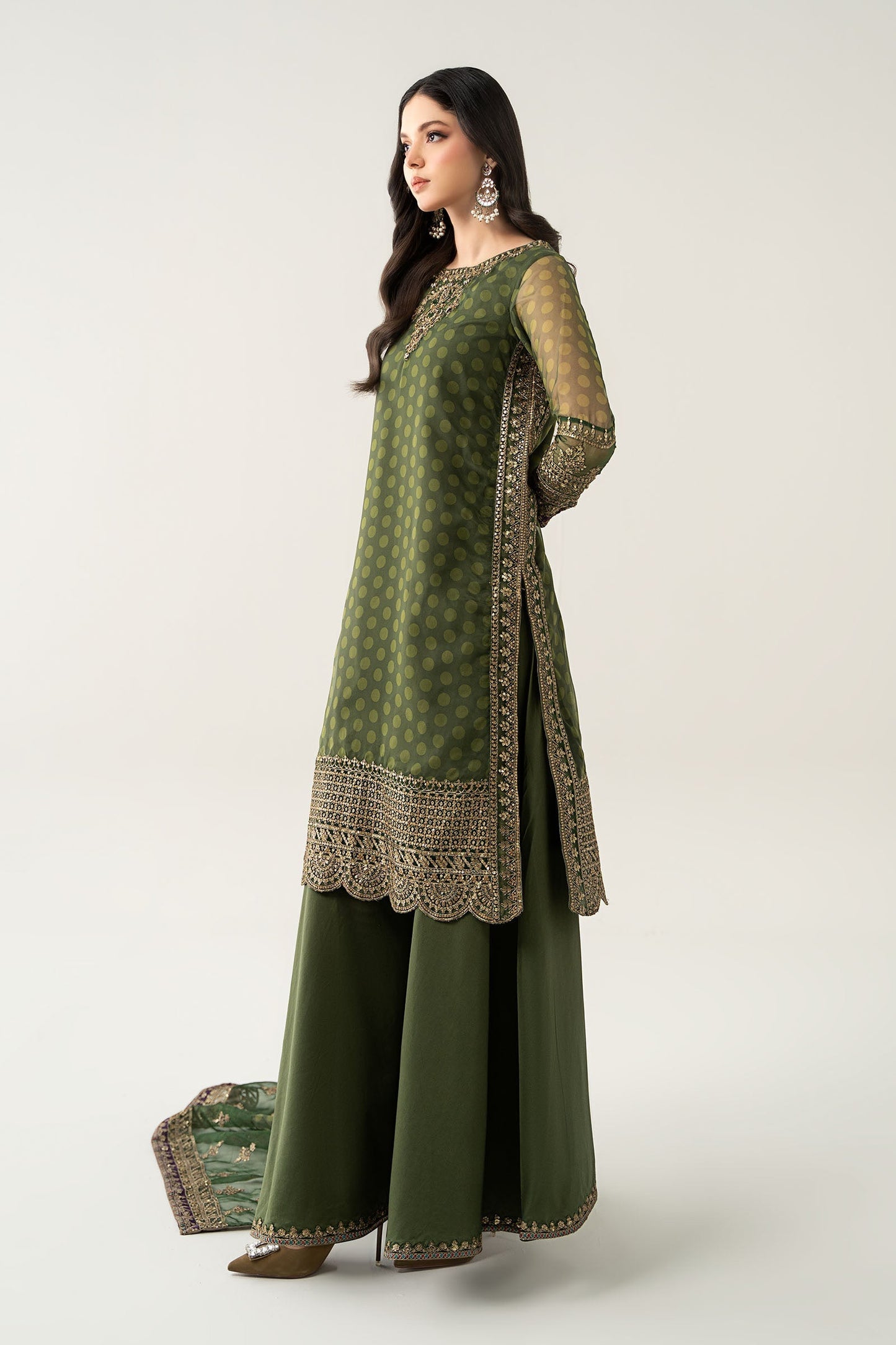 Maria B | Pre Fall Dresses | 3 Piece Embroidered Suit Deep Olive Green