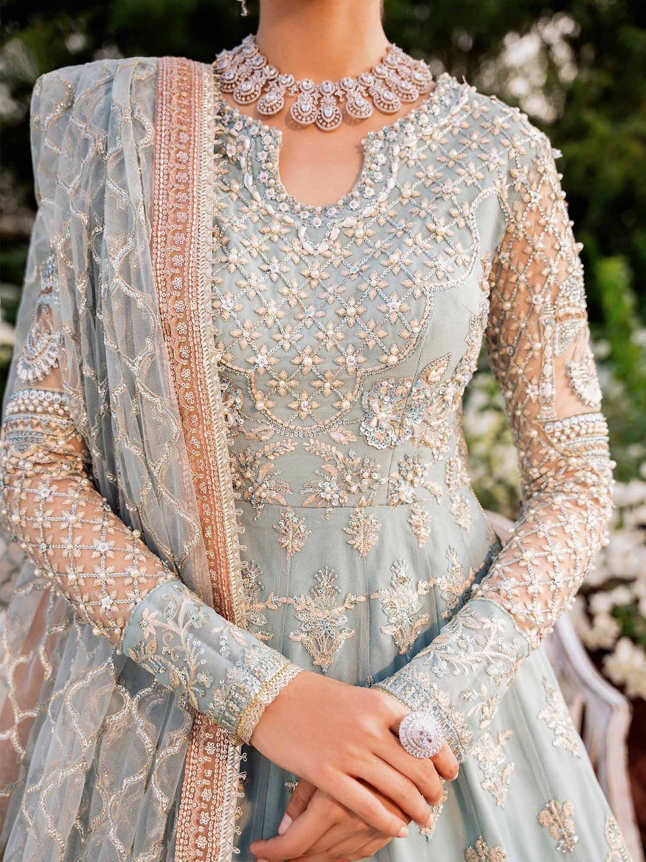 Akbar Aslam Mastani Embroidered Net 3Pc Suit - JABEEN - Riwayat-e-khas