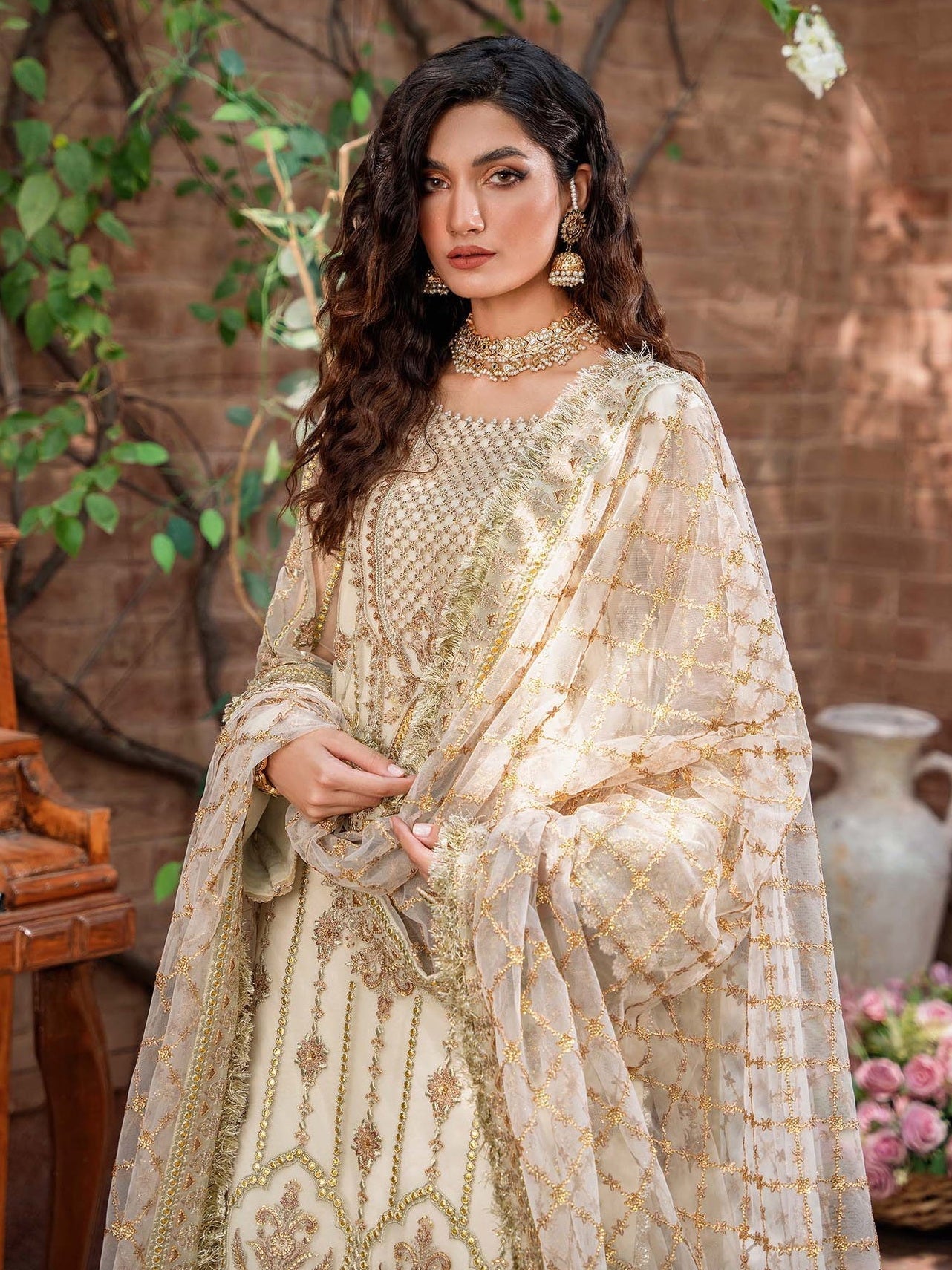 Akbar Aslam Mastani Embroidered Net 3Pc Suit - MEHRUNISA - Riwayat-e-khas