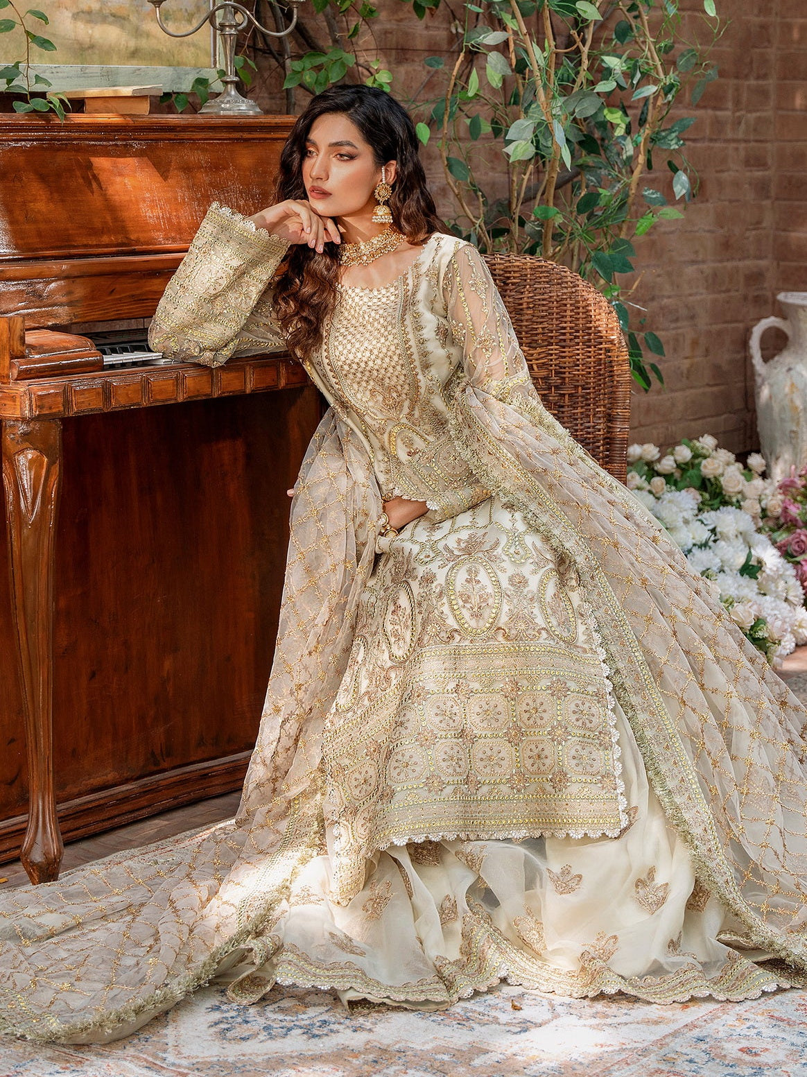 Akbar Aslam Mastani Embroidered Net 3Pc Suit - MEHRUNISA - Riwayat-e-khas
