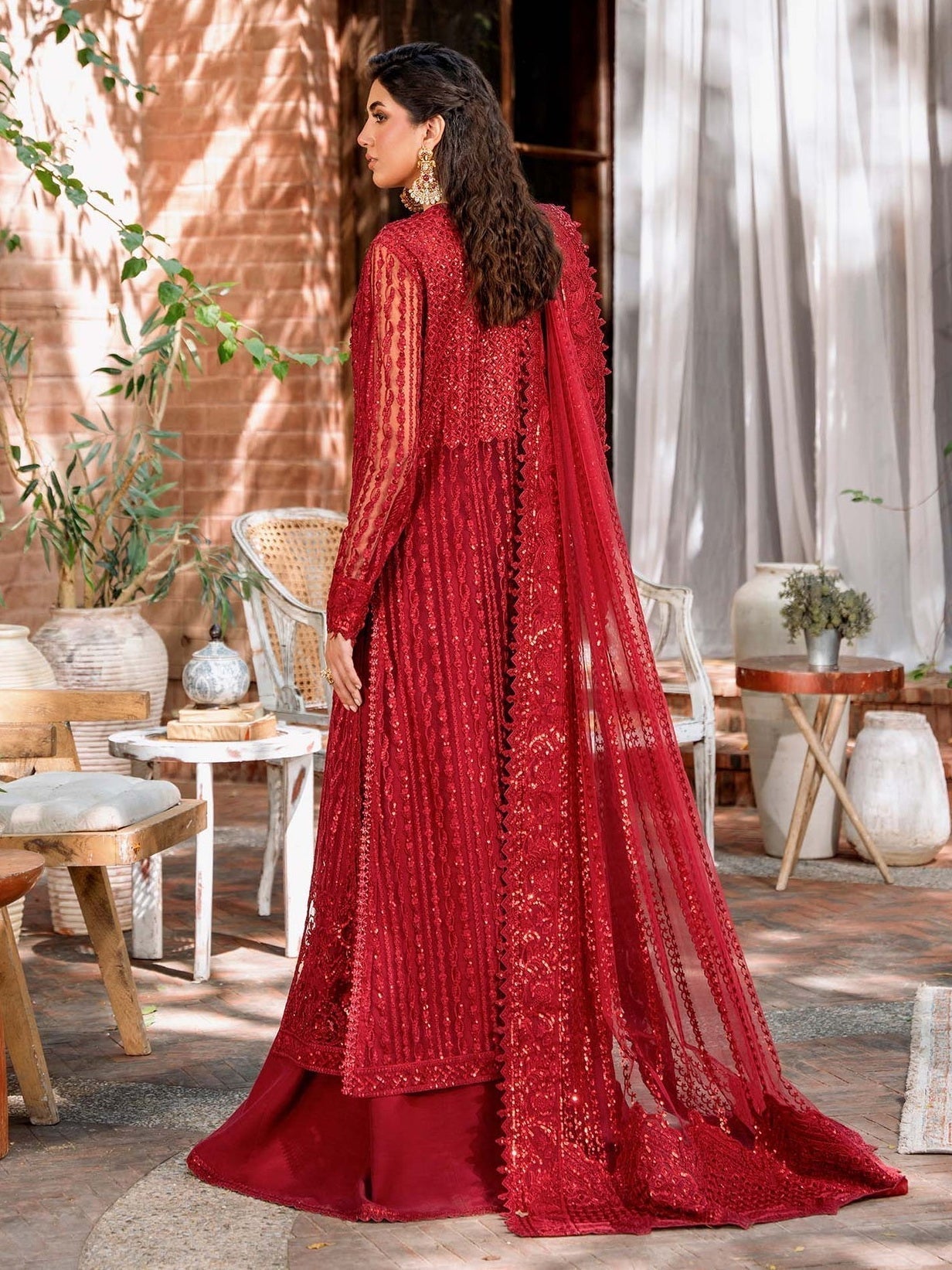 Akbar Aslam Mastani Embroidered Net 3Pc Suit - GUL MOHR - Riwayat-e-khas